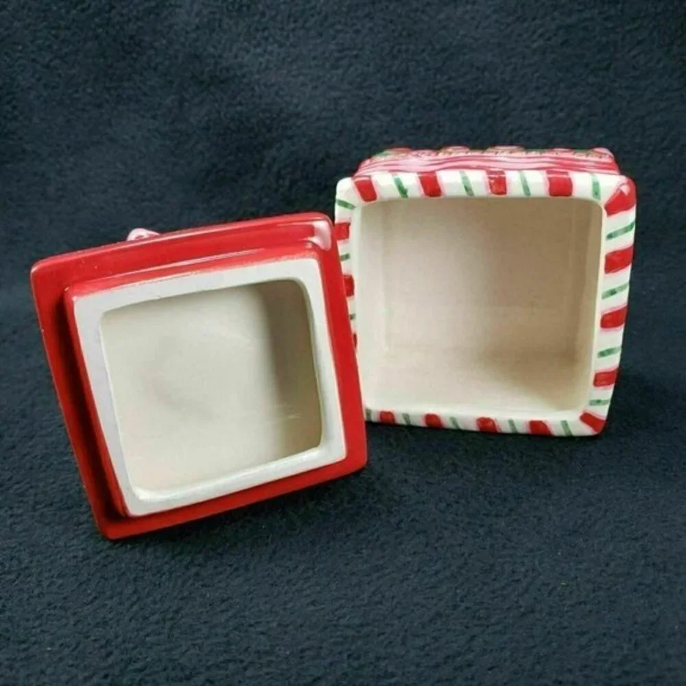 Fitz and Floyd Candy Jar Trinket Box Holiday Sweet Holiday Christmas Lidded READ